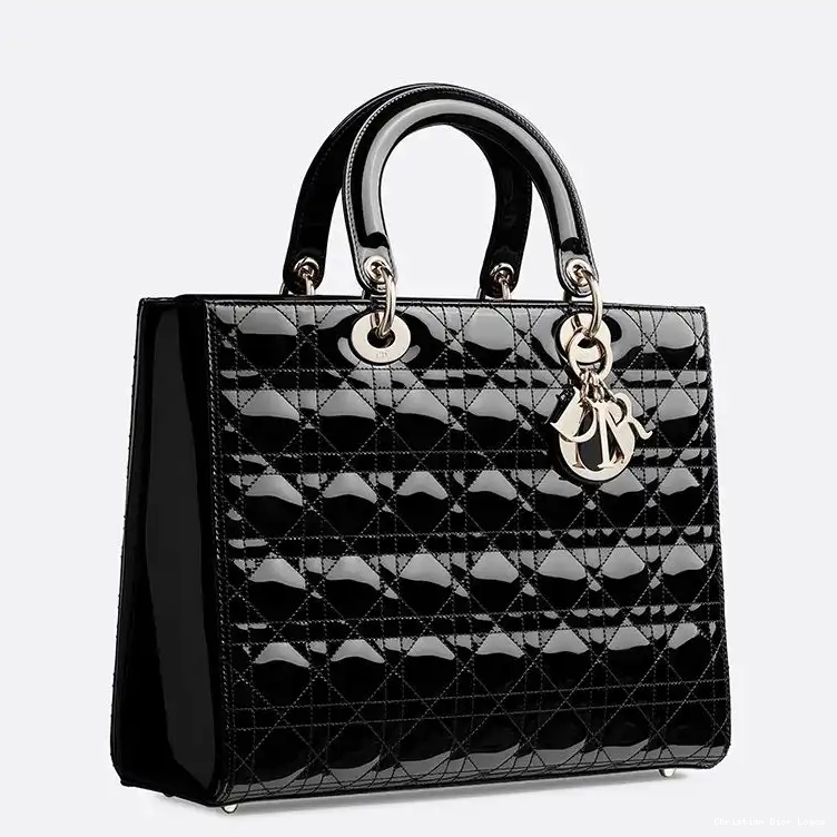 Cheap Patent Calfskin Lady Dior Large Gold Black Bag Cannage 0704 Luxury